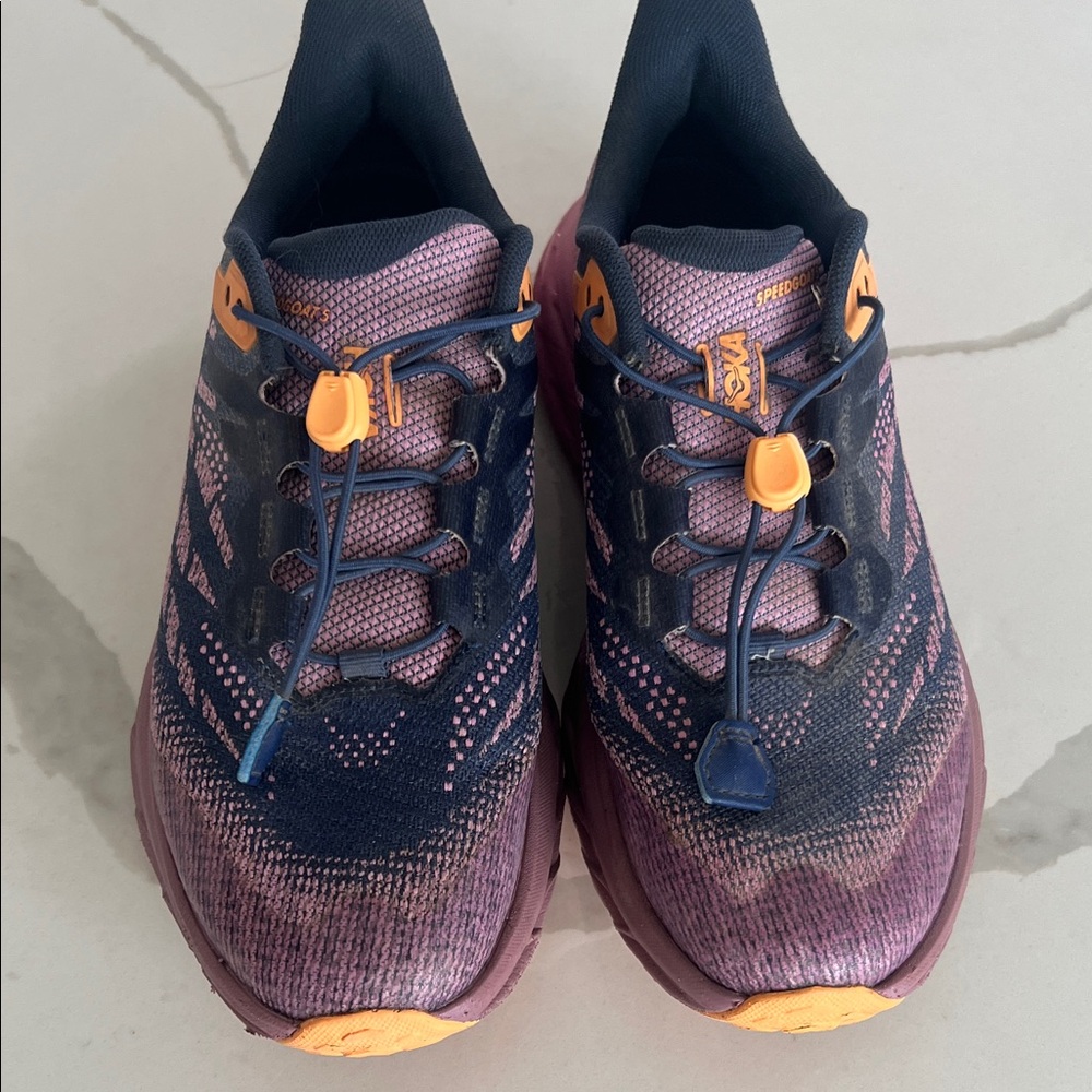 Hoka One One Women's Navy Pink Yellow Trail Running Shoes - Picture 3 of 7